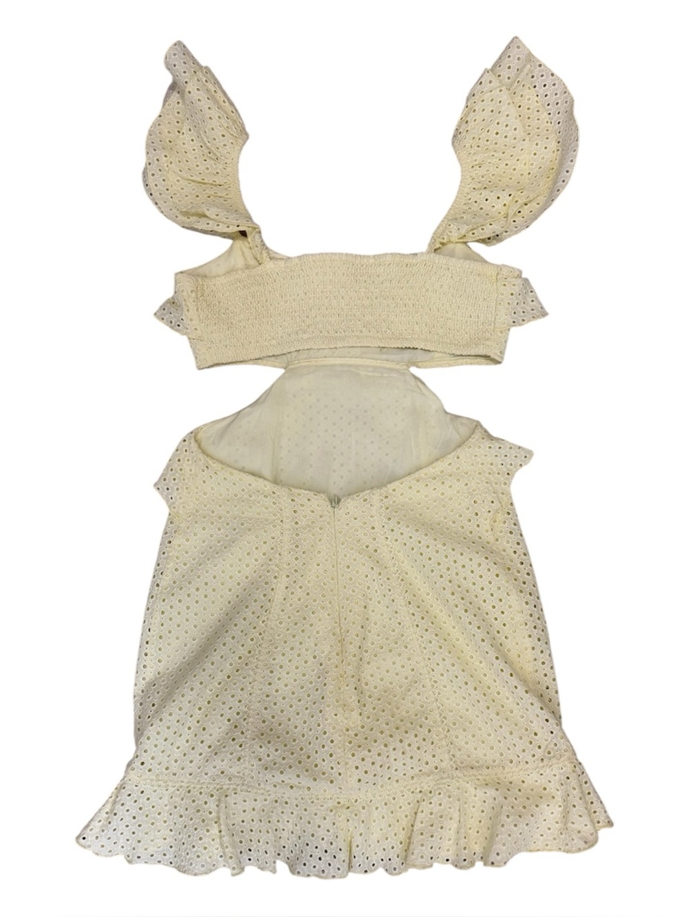 MAJORELLE Spencer Mini Ruffle Eyelet Yellow Dress Small - Picture 4 of 10